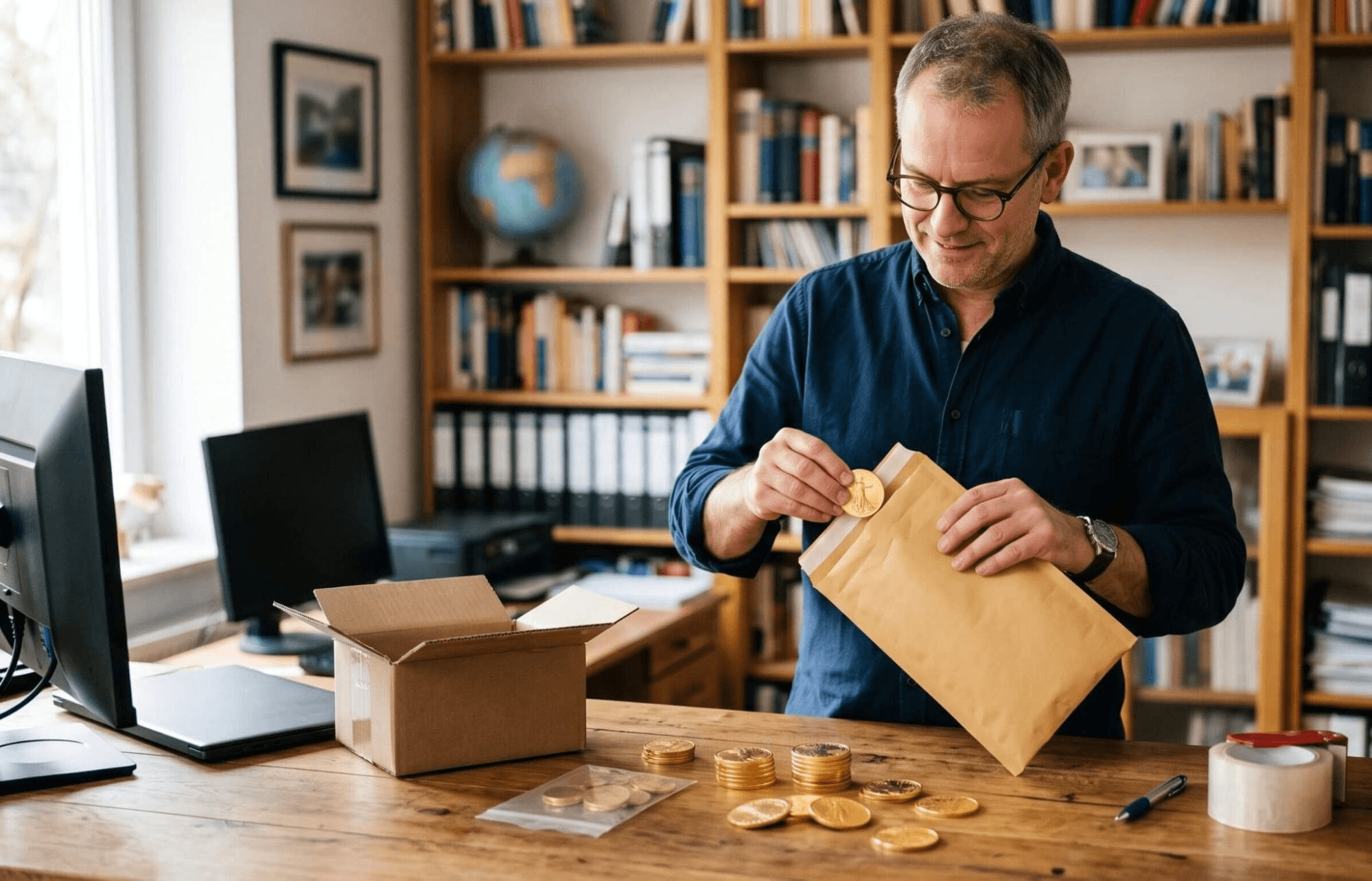 Mann verkauft American Eagle online und verpackt es