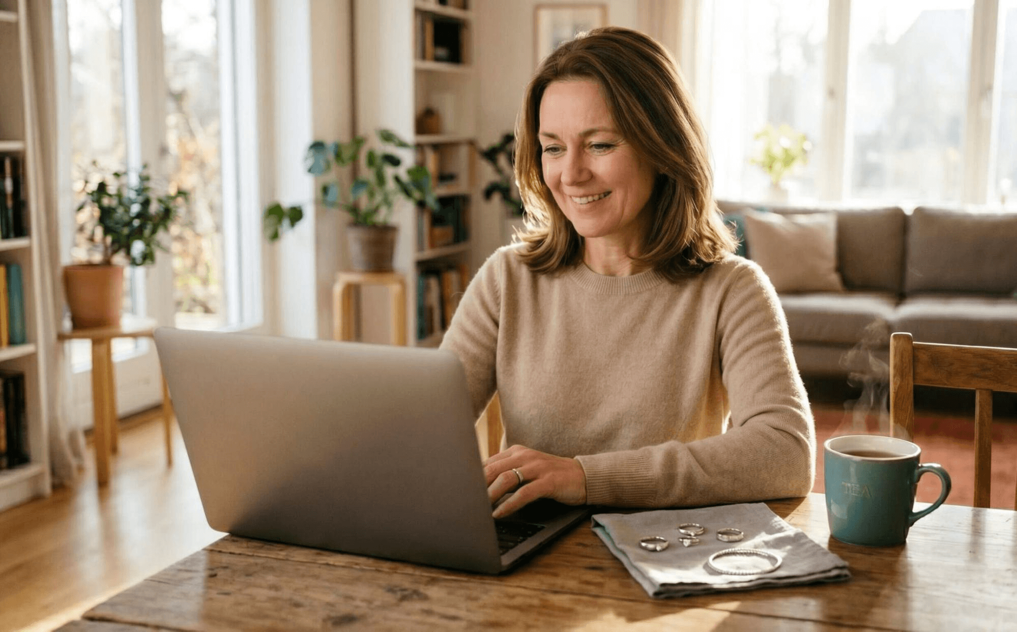 Frau verkauft Palladiumschmuck bequem online